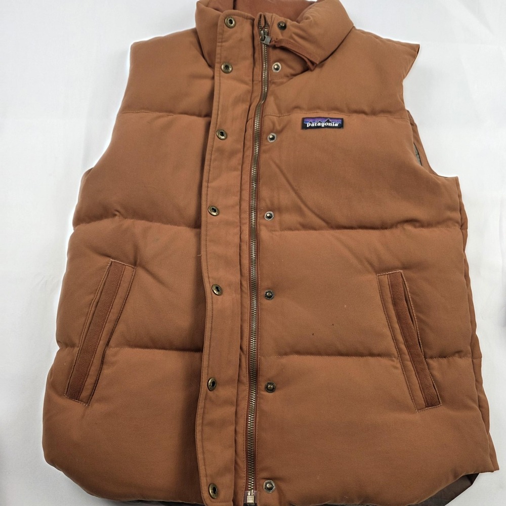 Patagonia Vest Womens Small Brown Down Puffer Quilted Full Zip Camo Lining - Picture 12 of 16